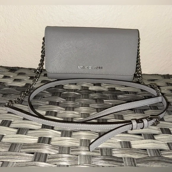 Michael Kors Wallet on Chain Crossbody — Saffiano Leather Gray WOC Bag - Picture 12 of 16
